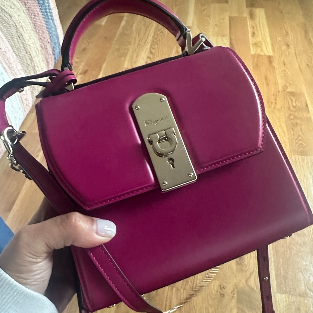 Salvatore Ferragamo Inspired Fuchsia Leather Top-Handle Bag